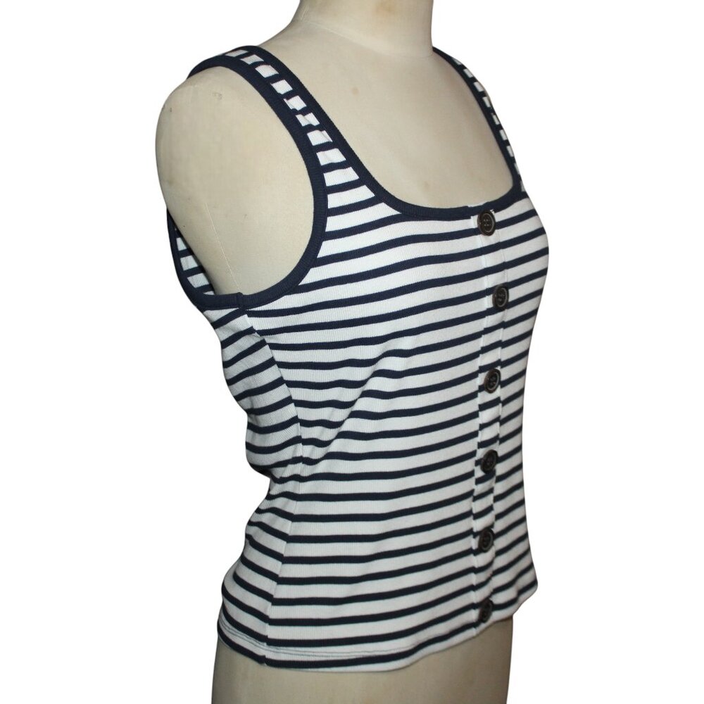 ABERCROMBIE FITCH Button Front Ribbed Tank Sz L Preppy Nautical Ivy League Top - Picture 4 of 7